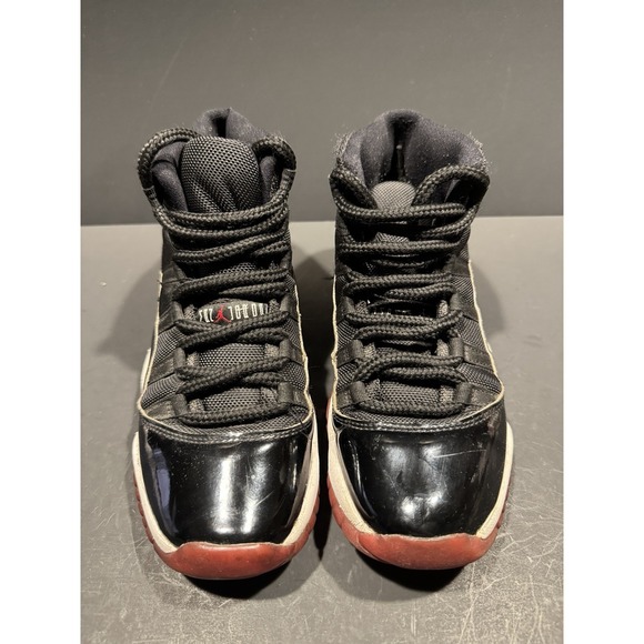 Size 5.5 Y / 7 W - Air Jordan 11 Retro GS 'Bred' Black Red Shoes Sneakers - Picture 2 of 6